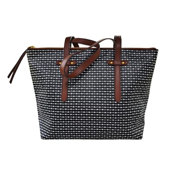 FOSSIL Felicity Black Ivory Dot Faux Leather Tote Bag Wallet Set - Picture 7 of 15